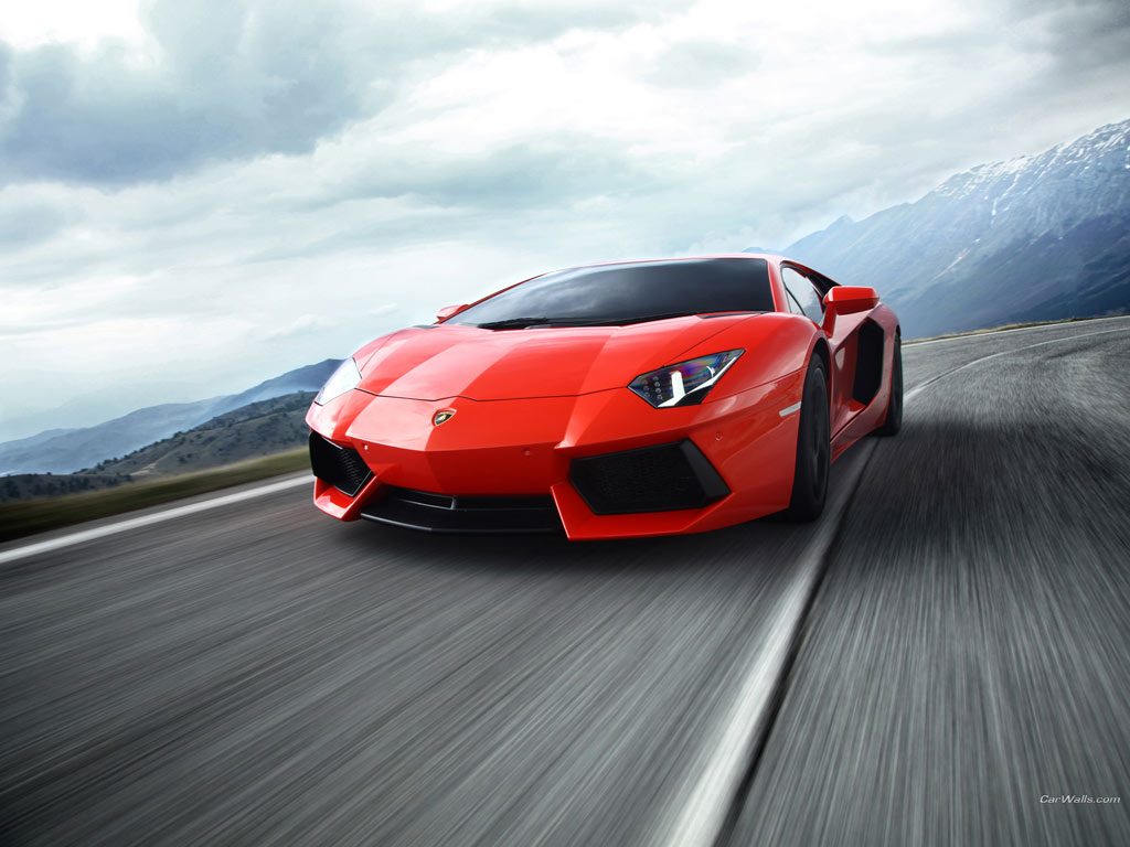 Mountain Back Drop and Red Lamborghini Aventador